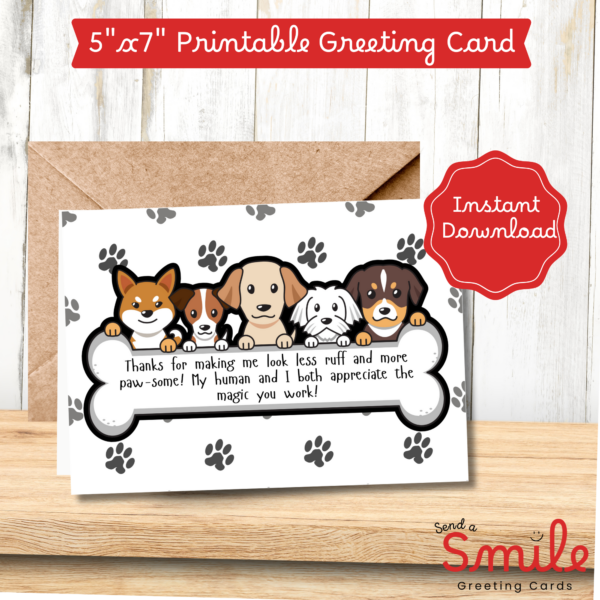 Pet Groomer Thank You Card Dog Themed Printable Card with Bone