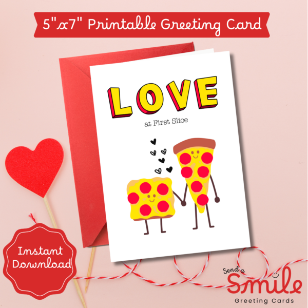 Pizza Romantic Card For Husband Card For Wife Love Birthday Card Romantic Card Anniversary Valentine's Day Love at First Slice